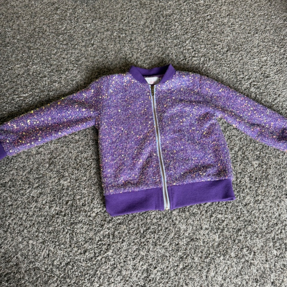Mila & Rose Girls Purple Sequin Bomber Jacket Zip Up Sparkly Kids Size 5-6